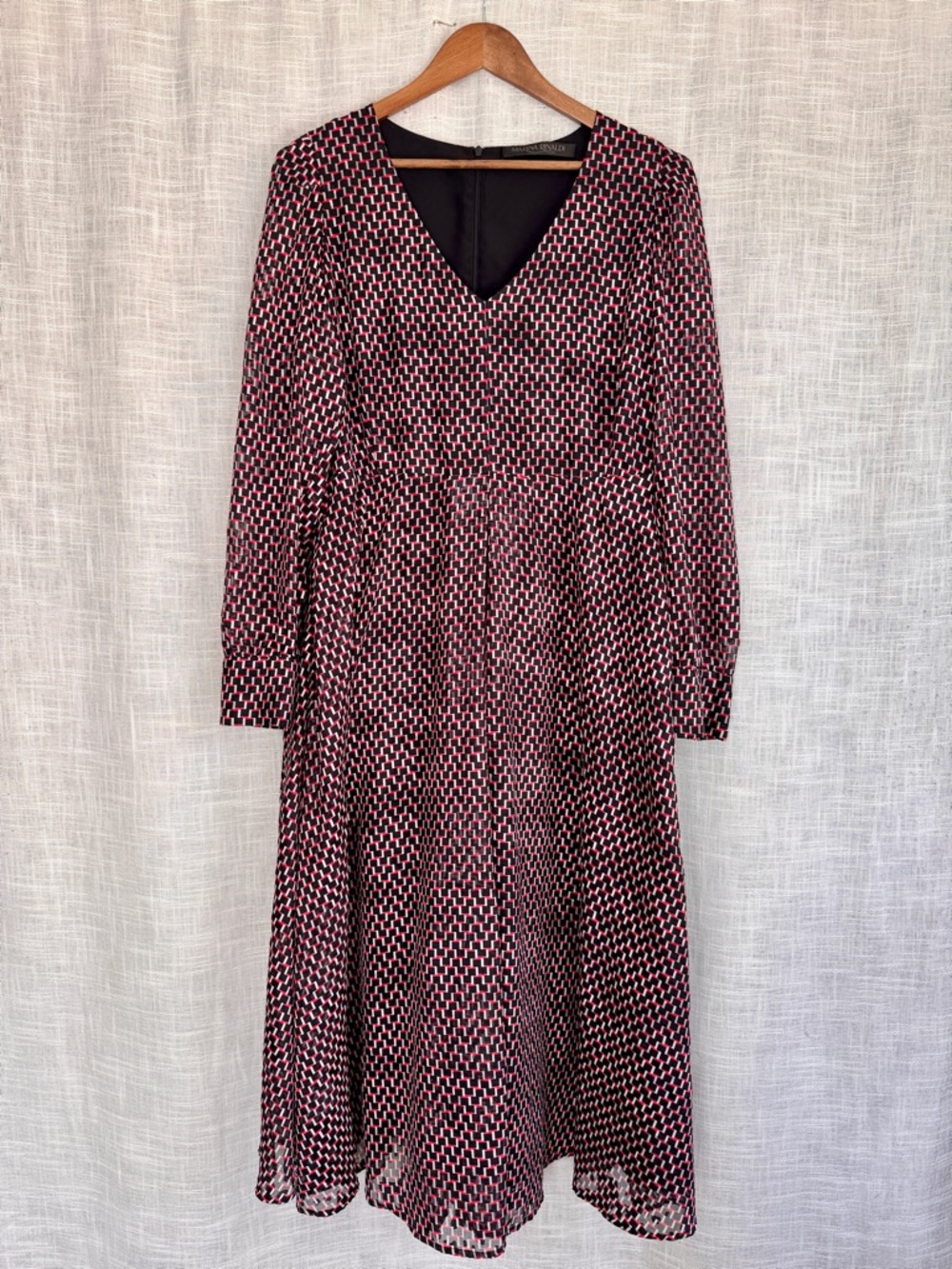 Marina Rinaldi Long Sleeve Georgette Midi Maxi Dress Red Black Size 14